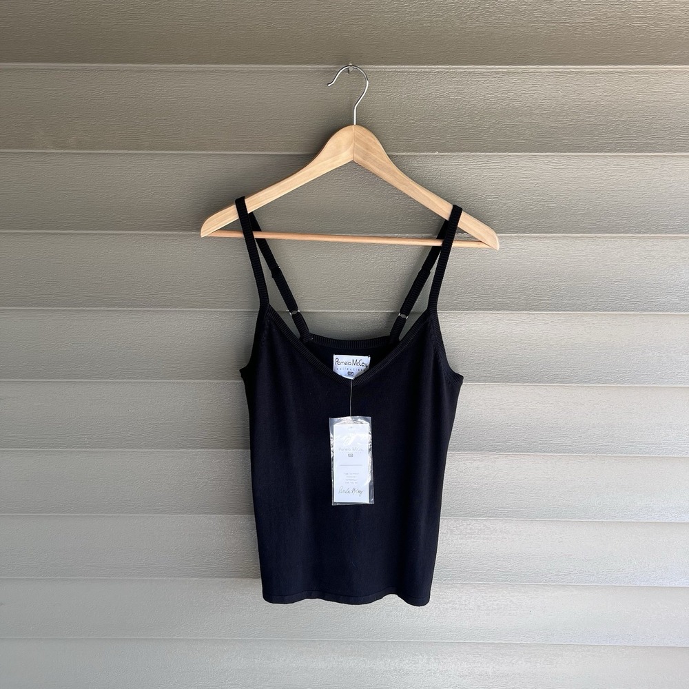 Pamela McCoy Collections Black Knit Tank Top Medium Adjustable Straps NWT